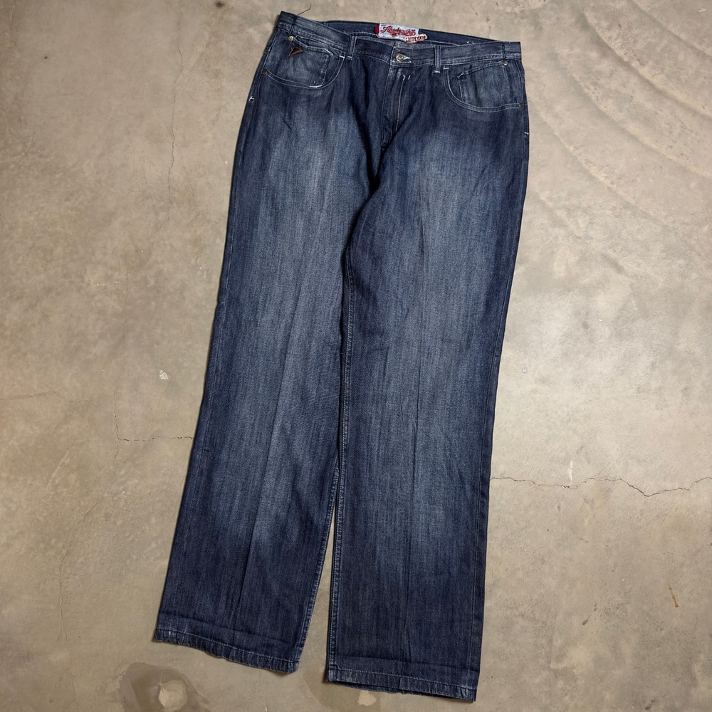 Vintage Akademiks Baggy Jeans Mens 38 Blue Y2K Hip Hop Embroidered Logo